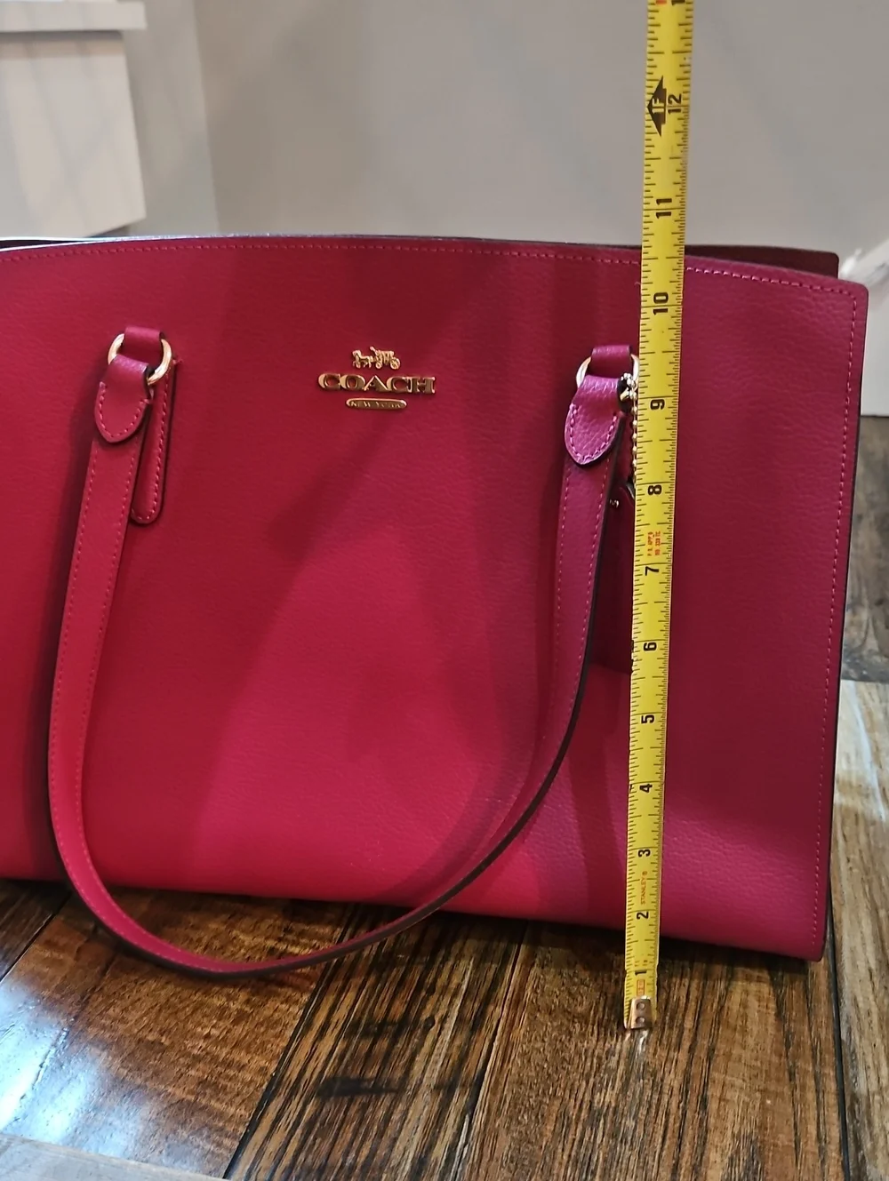 Coach Magenta Leather Tote with Gold-Tone Hardware
